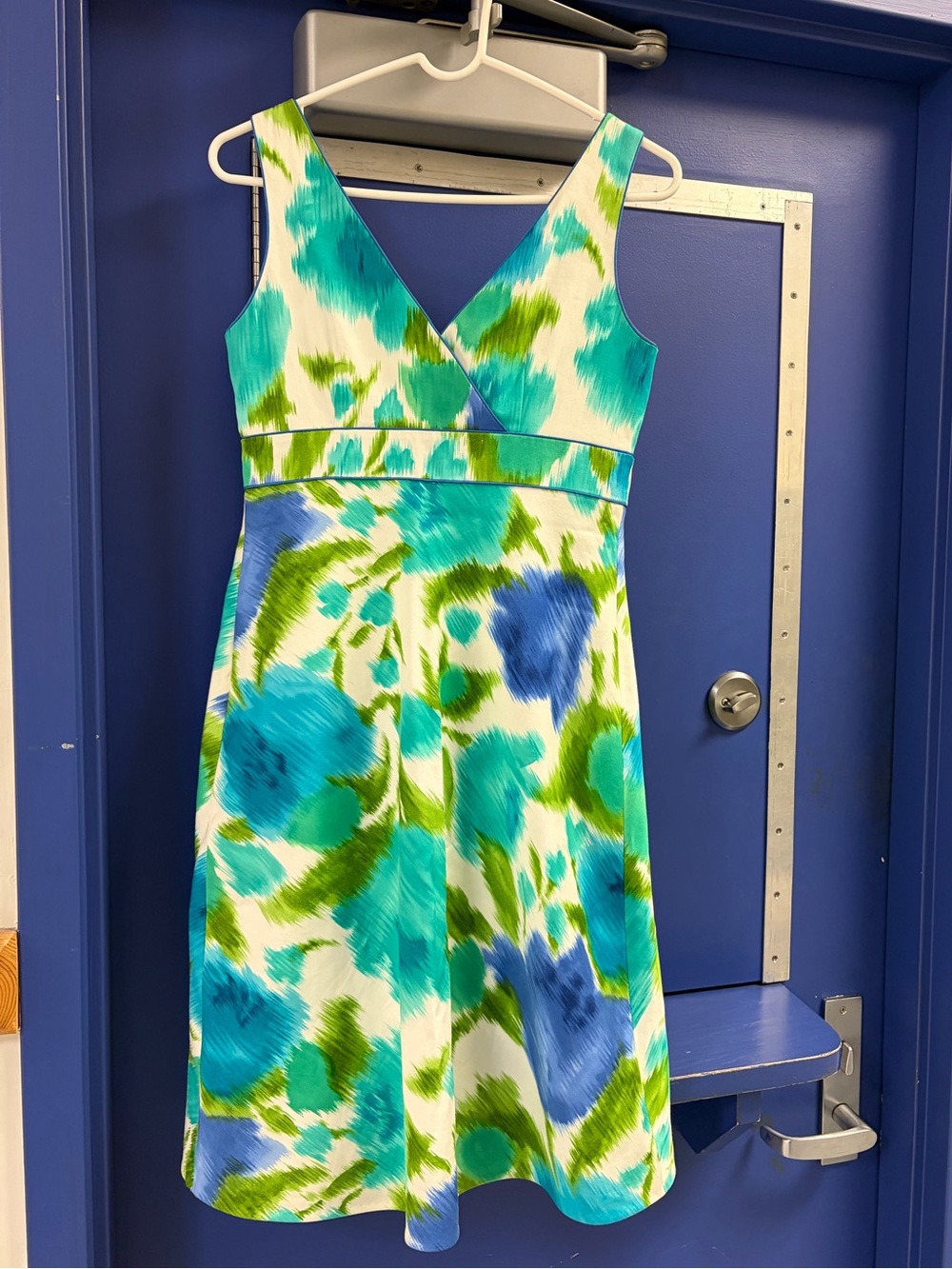 Vivid Aqua & Green Floral V-Neck Dress